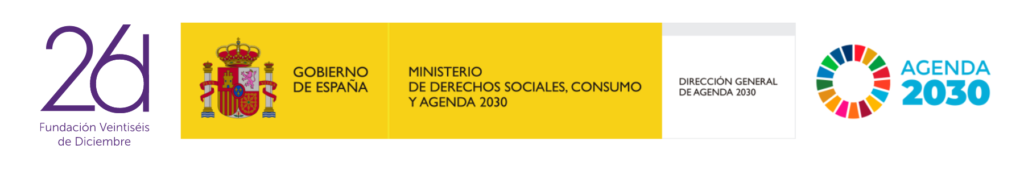 Logos de las entidades que tienen la iniciativa de este proyecto "La Fundación 26 de Diciembre" y subvenciona "Ministerio de Asuntos Sociales, Consumo y Agenda 2030"